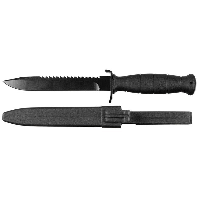 MFH AT Field Knife with Powder, Saw Back, Black