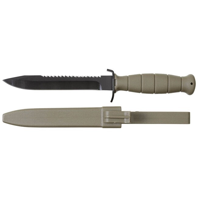 MFH Field Knife AT with Sheath, Saw Back, OD Green