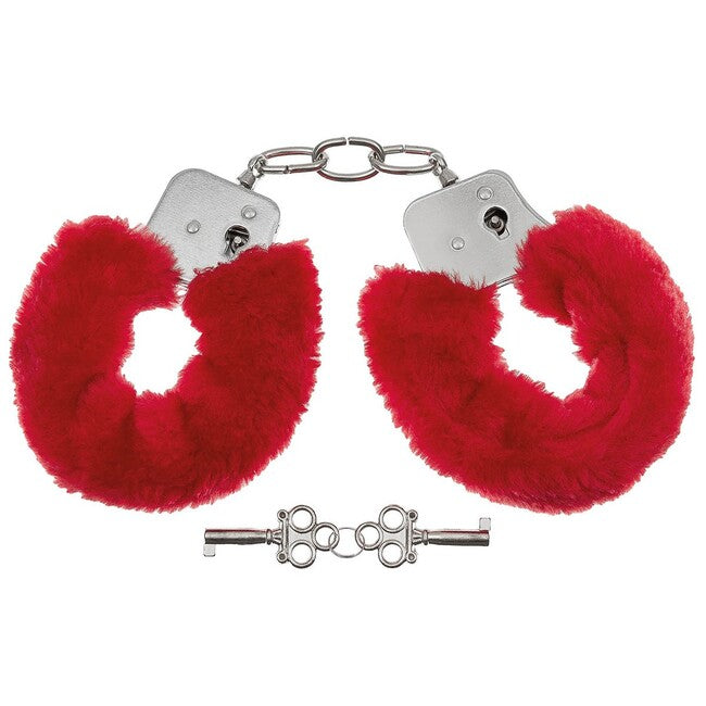 MFH Handcuffs with Red Plush Coating, 2 Keys, Chrome