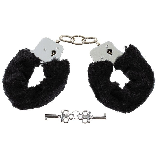 MFH Handcuffs with Black Plush Coating, 2 Keys, Chrome