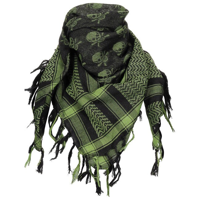 MFH Shemagh Scarf, Green-Black with Skull