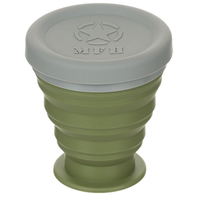 MFH Collapsible Cup with Lid, Silicone, OD Green, 200ml