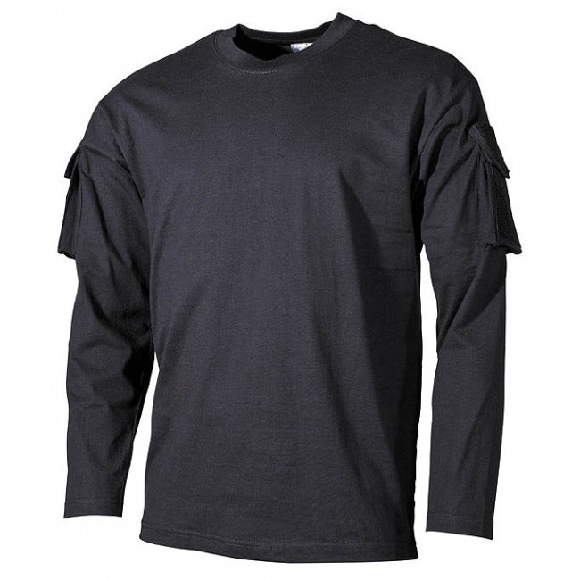 MFH US Long Sleeve T-Shirt, Black with Velcro Arm Pockets
