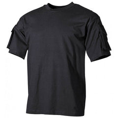 MFH US T-Shirt Black with Velcro Pockets on Sleeves