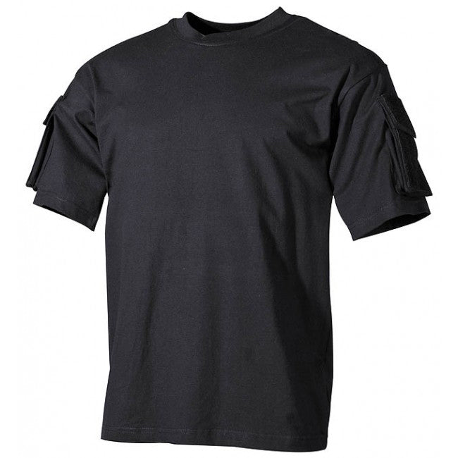 MFH US T-Shirt Black with Velcro Pockets on Sleeves