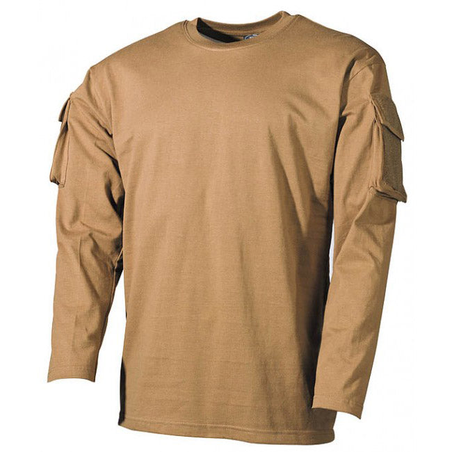 MFH US Coyote Long Sleeve T-Shirt with Velcro Arm Pockets