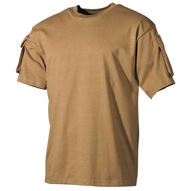 MFH US Coyote T-Shirt with Velcro Pockets on Sleeves