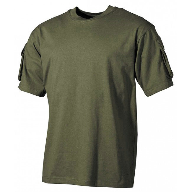 MFH US T-Shirt Olive with Velcro Pockets on Sleeves