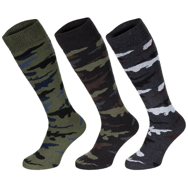 MFH Winter Socks, Esercito, Camouflage, Long, 3-Pack