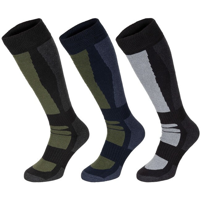 MFH Winter Socks, Esercito, Striped, Long, 3-Pack