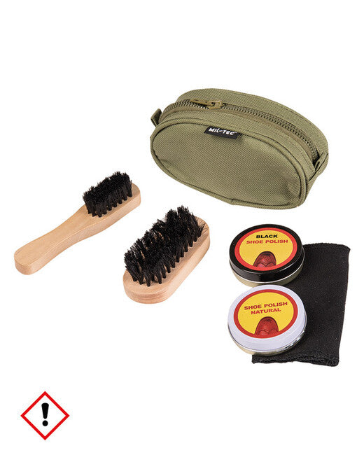 Mil-Tec Shoe Cleaning in Zippered Pouch, Olive