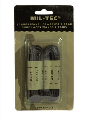 Mil-Tec Waxed Boot Laces, Black 140cm