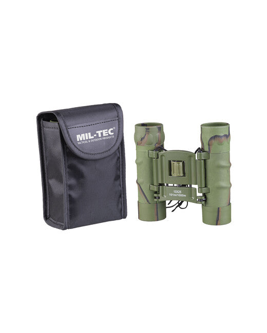 Mil-Tec Binoculars 10x25 GEN II Rubber Coated with Case, Woodland
