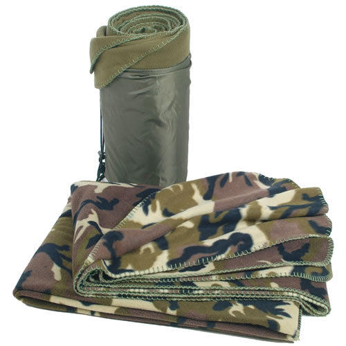 Mil-Tec Poly-Fleece Blanket, 200x150 cm with Storage Bag, Woodland