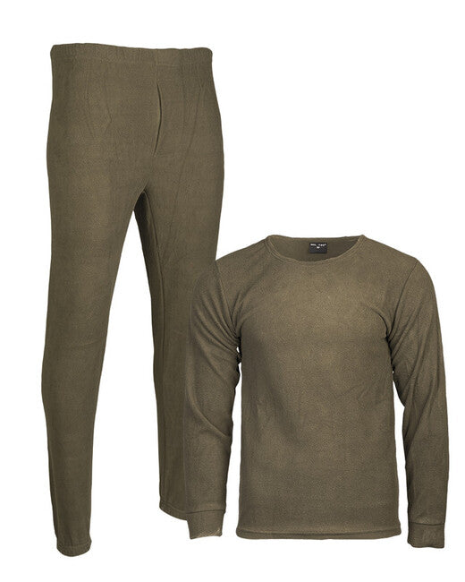 Mil-Tec Fleece Underwear Set with Crew Neck, Olive