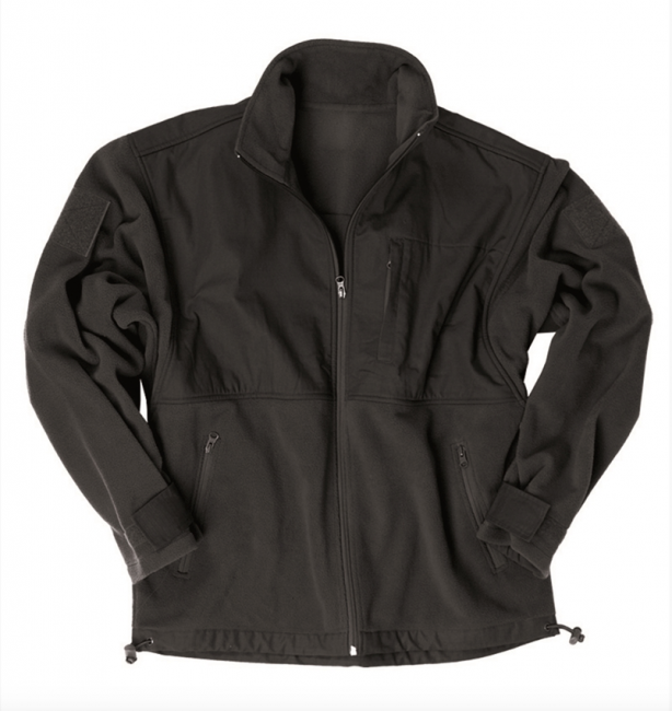 Mil-Tec Fleece Jacket, Black with Rip-Stop Reinforcement