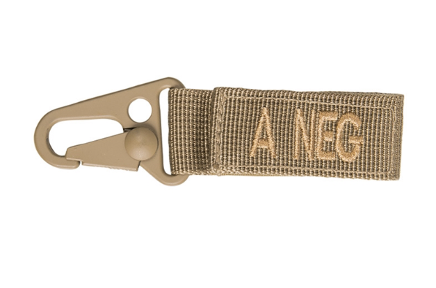 WARAGOD Blood Type A- Negative Keychain Carabiner, Coyote