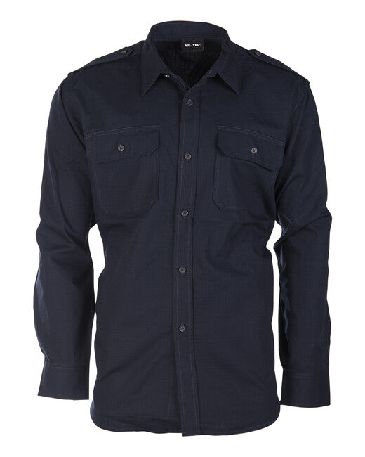 Mil-Tec Field Shirt Rip-Stop Button-Up, Navy Blue