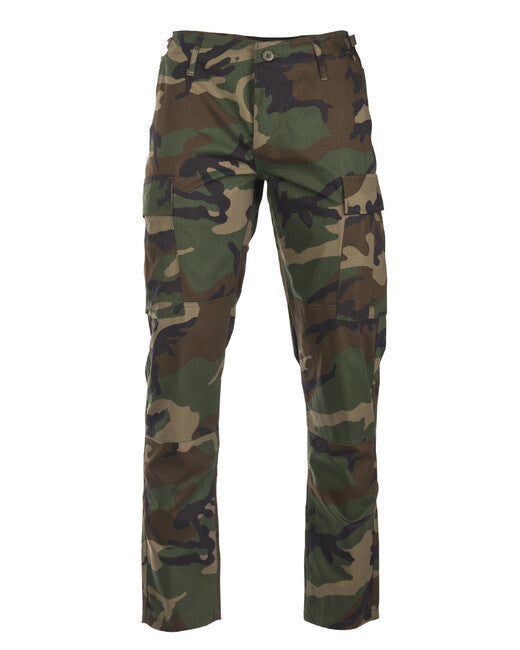 Mil-Tec US BDU SLIM FIT Field Trousers, Woodland Rip-Stop