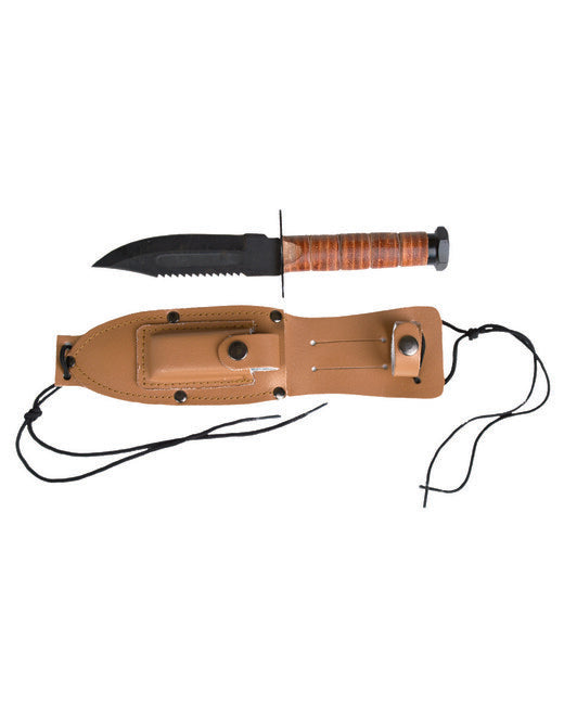 Mil-Tec US Pilot Combat Knife, Brown Leather Sheath