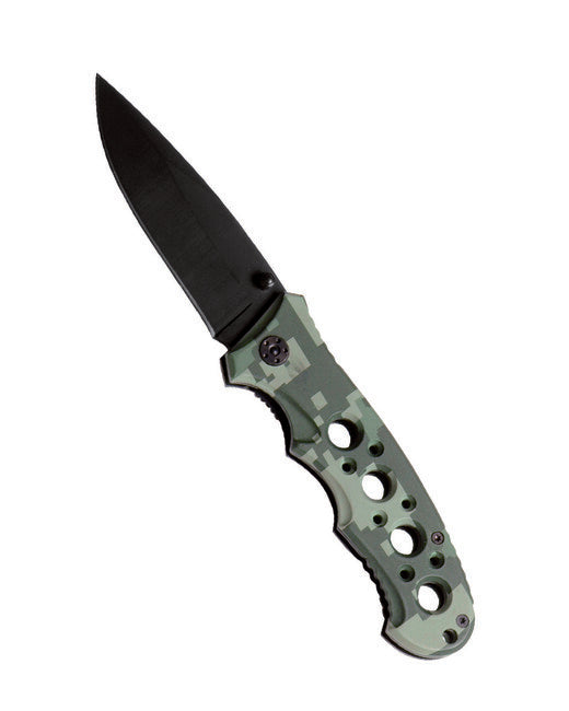 Mil-Tec Folding Knife, Black Blade Serrated ACU Digital