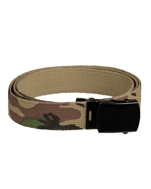 Mil-Tec US Web Belt with Black Buckle, Woodland, 130cm