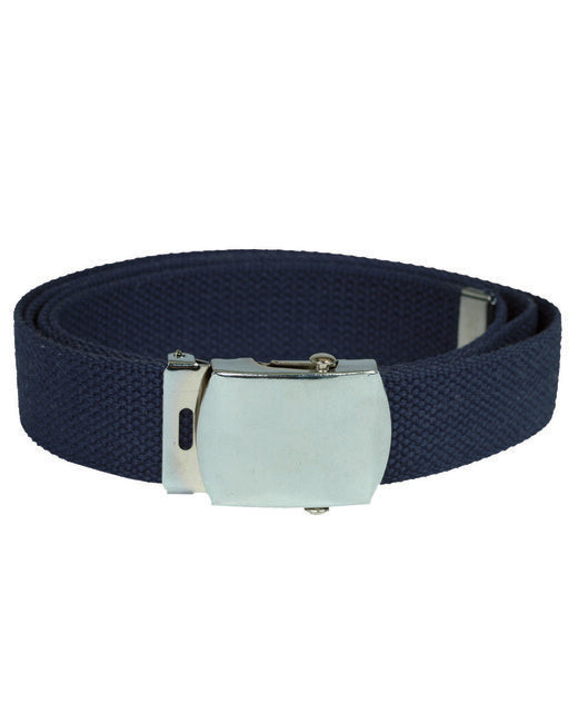 Mil-Tec US Trouser Belt with Silver Buckle, Navy Blue, 130cm