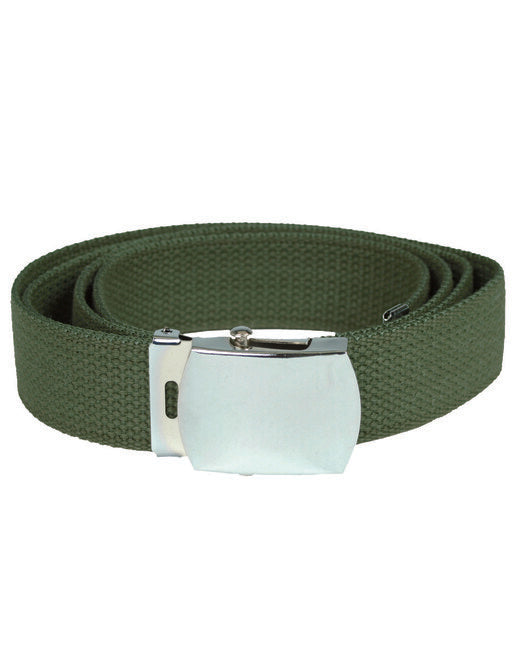 Mil-Tec US Trousers Belt with Silver Buckle, Olive, 130cm