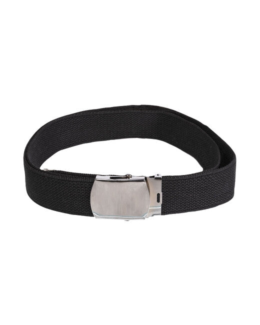 Mil-Tec US Web Belt 38mm Wide with Silver Buckle, Black