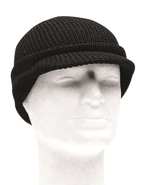 Mil-Tec Knitted Beanie with Visor, Black