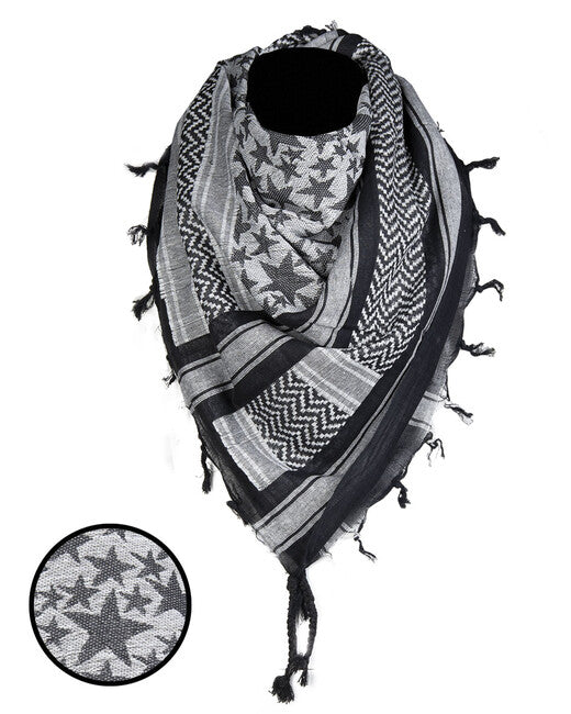 Mil-Tec Shemagh Scarf, Stars Black/White