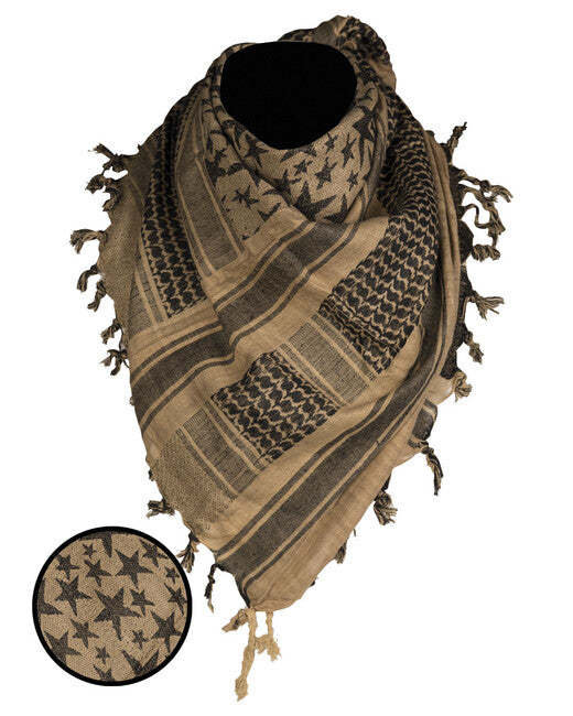 Mil-Tec Shemagh Scarf, Stars, Coyote/Black