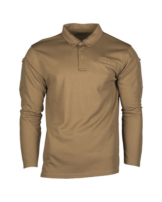Mil-Tec Tactical Polo Shirt Long Sleeve, Dark Coyote