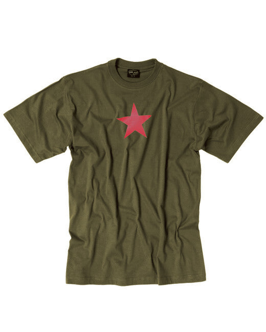Mil-Tec T-Shirt Short Sleeve Red Star Print, Olive