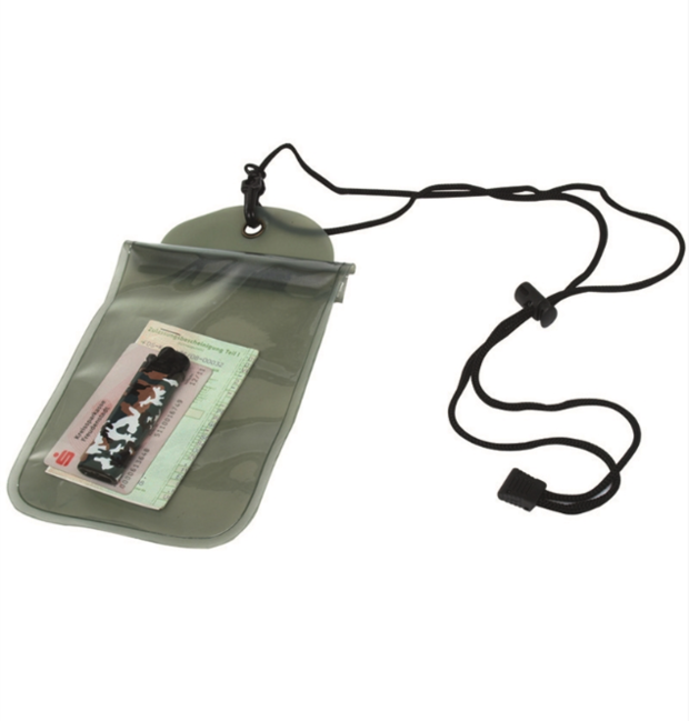Mil-Tec Waterproof Neck Pouch, Olive 140x230mm