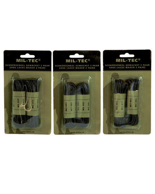 Mil-Tec Waxed Shoe Laces, Black, 180cm