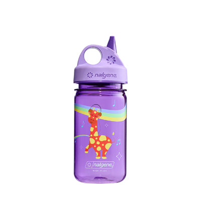 Nalgene Grip-n-Gulp Sustain Water Bottle 0.35L with Lid, Purple Musical Giraffe