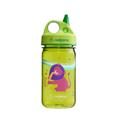 Nalgene Grip-n-Gulp Sustain Kids Water Bottle 0.35L with Cap, Green Musical Lion