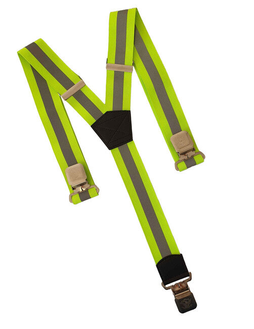 O&T Trouser Straps, Natur Clip Bib Pants, Reflective Green