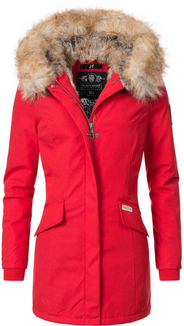 Navahoo Cristal women's winter jacket with hood and fur, red