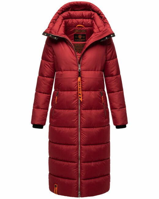 Navahoo Women's Long Winter Jacket Kristallblume, Blood Red