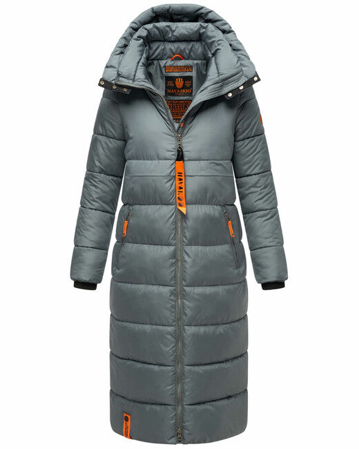Navahoo Women's Long Winter Jacket with Hood Kristallblume, Stormy Blue
