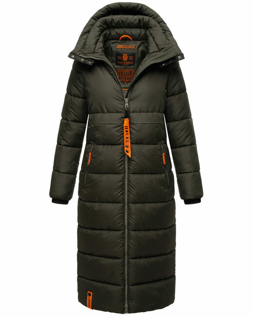 Navahoo Women's Long Winter Jacket with Hood Kristallblume, Dark Olive