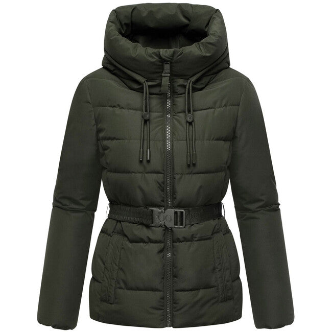 Marikoo Women's Winter Jacket HIMEE 16 High Collar with Hood, Dark Olive