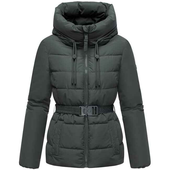 Marikoo HIMEE 16 Women's Winter Jacket with High Collar and Hood, Stone Green