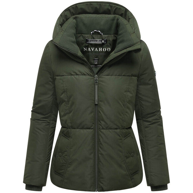 Navahoo Women's Winter Jacket FLÜSTERFEE 14 with Large Hood, Dark Olive