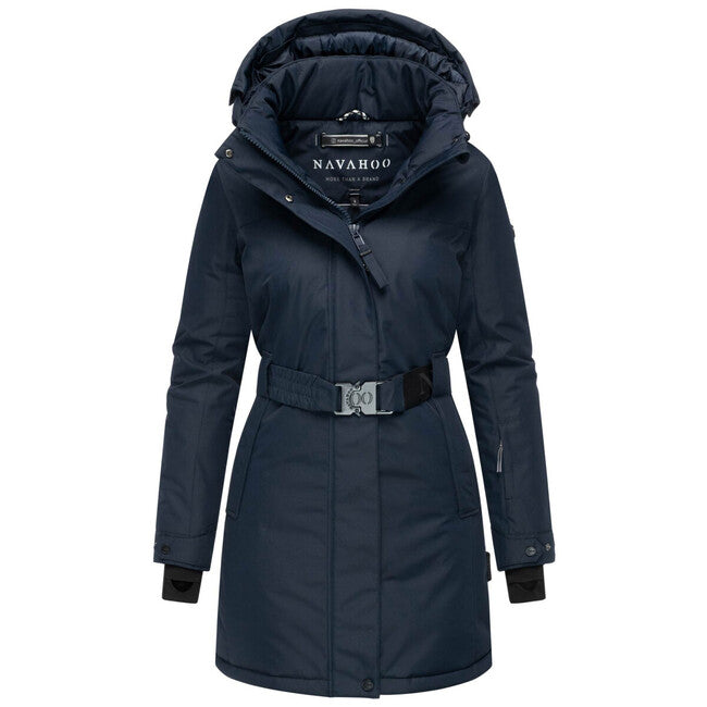 Navahoo Women's Winter Parka FROSTKUSS 14 with Removable Hood and Belt, Navy