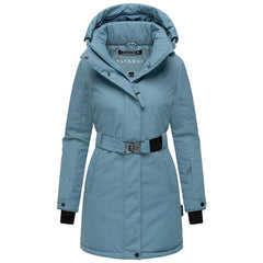 Navahoo FROSTKUSS 14 women's winter parka with detachable hood and belt, powder blue