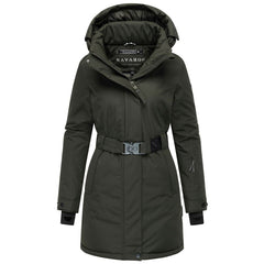 Navahoo FROSTKUSS 14 women's winter parka with detachable hood and belt, dark olive