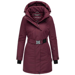 Navahoo FROSTKUSS 14 women's winter parka with detachable hood and belt, wine